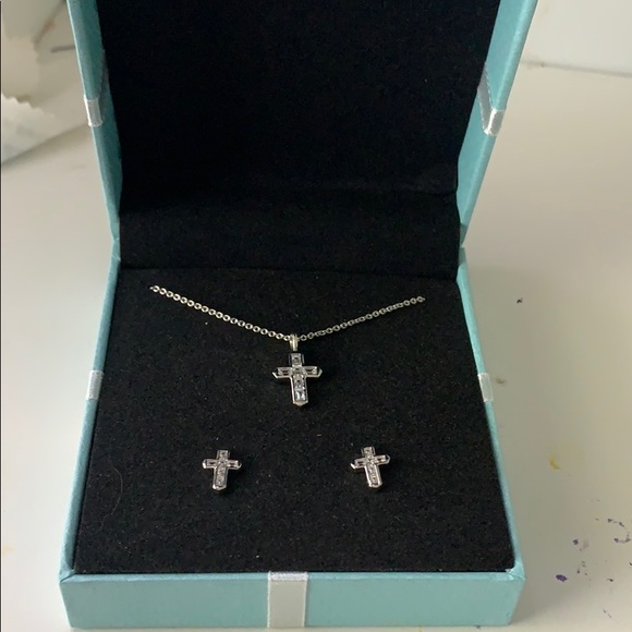 Diamonique Jewelry - diamonique sterling silver cross necklace&earrings